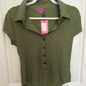 Edikted Green Stripe Collared Body Suit - Never worn